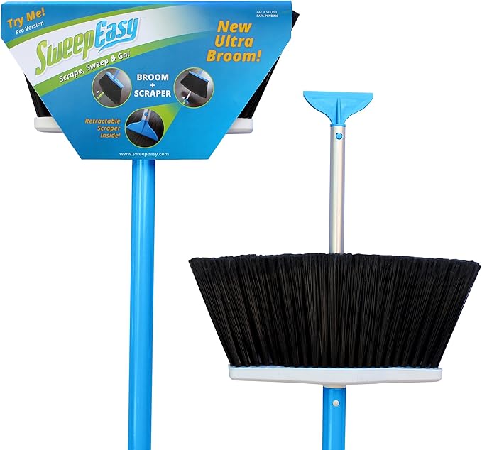 New Scrape and go Broom, as seen on Shark Tank! Duluxe, Upright Sweeping Broom with Scraper