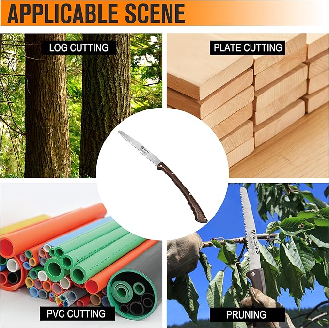 7" Professional Folding Hand Saw - SK5 High Carbon Steel Blade, Ergonomic Wenge Wood Handle, Leather Sheath | Survival Saw for Camping, Bushcraft, Pruning & Tree Trimming with Secure Lock