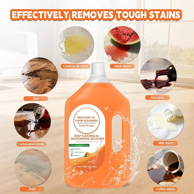 Floor Cleaning Solution Compatible with Tineco – 82 FL OZ Orange Floor Cleaner – Long-Lasting, Subtle Fruit Scent– For All Cordless Wet/Dry Vacuum Mop Cleaner & Robot Vacuums with Mopping