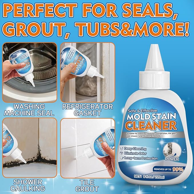 Mold Stain Cleaner Gel, 8 FL oz Heavy-Duty Household Cleaner for Washing Machine Gasket, Shower Caulk, Bathroom Grout & Front Loader Seal