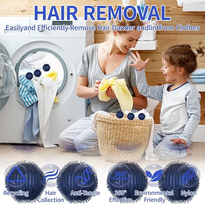 Pet Hair Remover for Laundry(12 PCS) - Washing Machine Hair Collector & Pet Hair Removal Tool, Cat Dog Hair Collector for Washer, Reusable Lint Trap for Front Load & Top Load Washers (Dark Blue) (12)