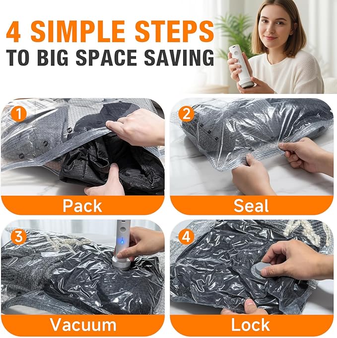 Space Saver Vacuum Storage Bags with Portable Electric Pump, Vacuum Seal Bags for Clothing Travel, Compression Bags for Travel & Home, Clothes, Blankets, Seasonal Storage, 12 Combo (4L/4M/4S)