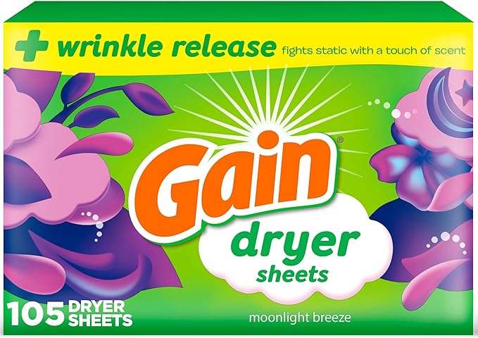 Gain dryer sheets, 105 Count, Moonlight Breeze Scent, Laundry Fabric Softener Sheets with 2-in-1 Aromaboost Plus Softness