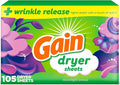 Gain dryer sheets, 105 Count, Moonlight Breeze Scent, Laundry Fabric Softener Sheets with 2-in-1 Aromaboost Plus Softness