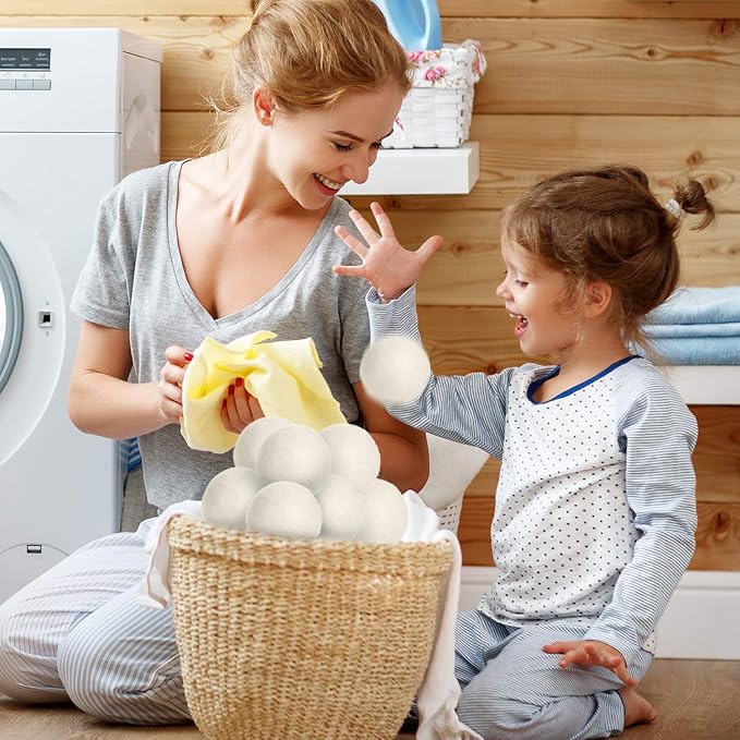 SnugPad XL Size Wool Dryer Balls Natural Fabric Softener & 100% Organic Premium New Zealand Wool, Reduce Wrinkles & Save Time, Baby Safe & Hypoallergenic, White 12-Count