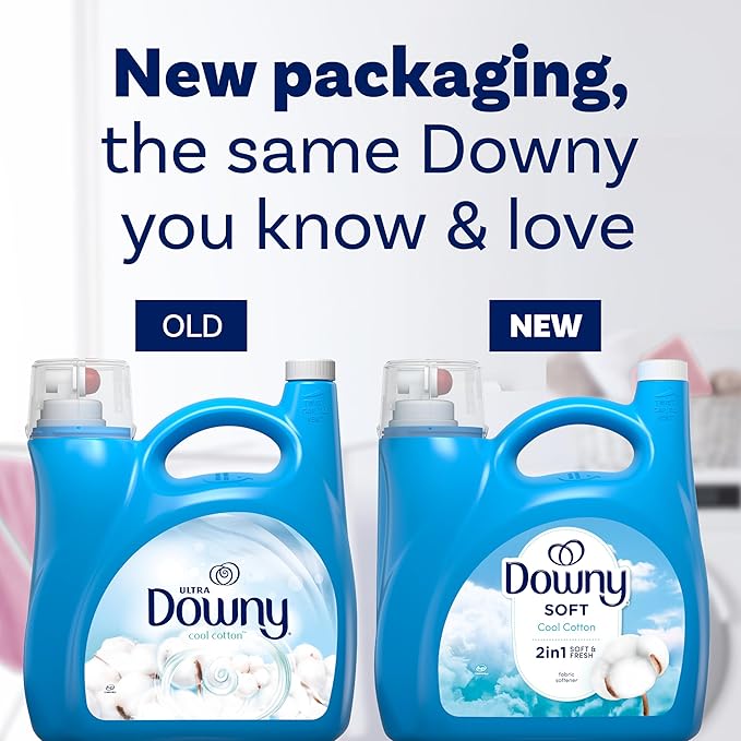 Downy Soft, 2 in 1 Soft and Fresh Liquid Fabric Softener, Cool Cotton, 140 fl oz, 190 Loads, Fabric Conditioner Liquid provides softness and freshness for fabrics