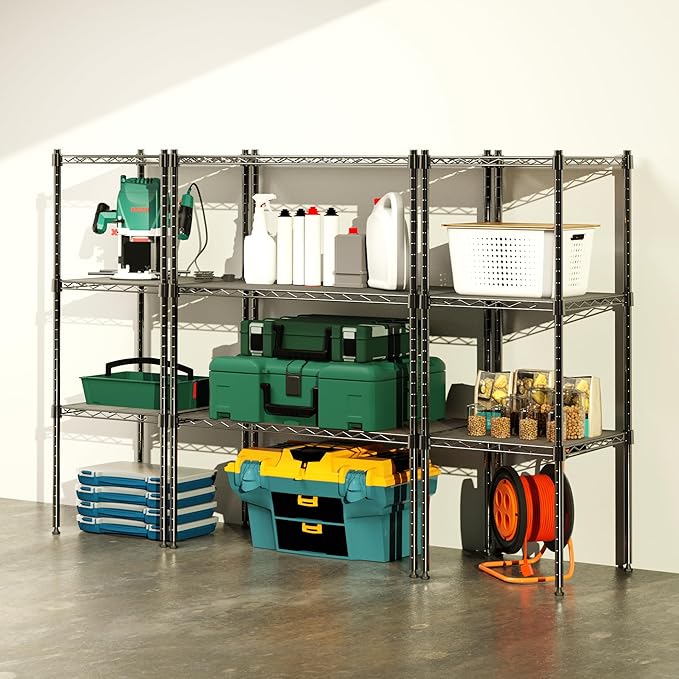 Whitmor 1 Tier Supreme Stacking Shelving Unit, Wire Metal Home Storage Organizer, 15" L x 14" W x 15" H, Black W/Liner