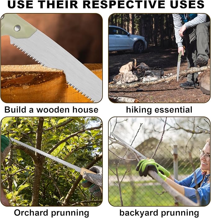 2-Pack Pruning Saw Set - 9.45" Heavy Duty Curved Blade & 9" Compact Hand Saw | SK5 Steel Blades for Tree Trimming, Wood Cutting, Camping & Gardening | Ergonomic Grip, Non-Slip