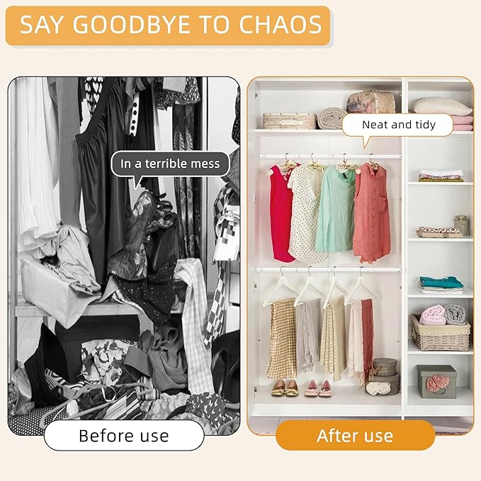 1.3 Inch Diameter Closet Rods for Hanging Clothes, Metal Heavy Duty Closet Rod 17-64 Inch Adjustable, White Closet Bar for Hanging Clothes, Suitable for Closet, Wardrobes, Bathroom, Windows