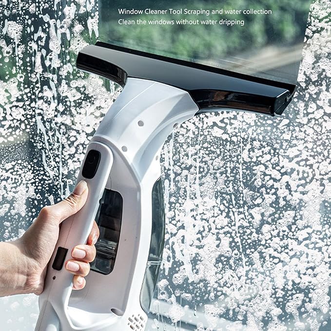 Window Vacuum Squeegee Cordless, Strong Suction Electric Window Cleaner with Water Collection, Window Cleaning Kit with Spray Bottle, Telescopic Pole for Glass Doors, High Window, Tile, Car