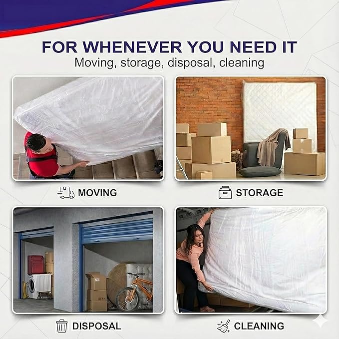 2 PK 4Mil Heavy Duty Full/Twin XL/Twin Mattress Bags for Moving,Clear Plastic Mattress Bags for Storage, Full/Twin Mattress Cover for Moving