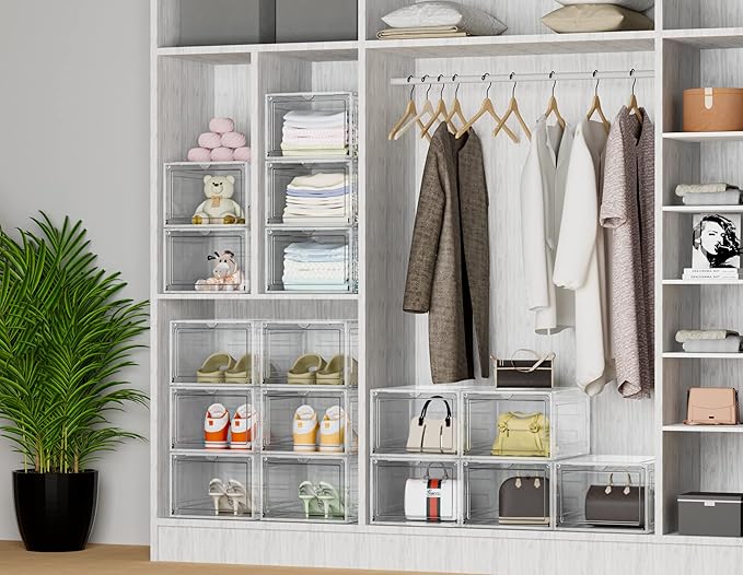 HOMIDEC Shoe Storage, 6 Pack Shoe Organizer Clear Hard Plastic Shoe Box, Shoe Boxes Clear Plastic Stackable, Shoe Boxes with Lids for Size 13, Transparent