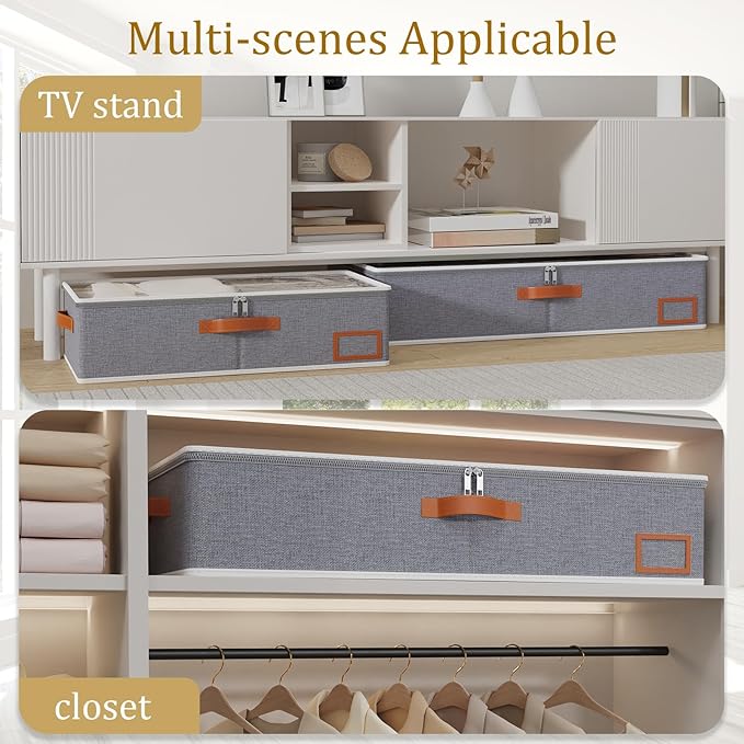 Yawinhe Pack of 2 Underbed Storage Bags, Foldable Clothes Storage with Clear Window, for Duvets, Clothes, 80 x 40 x 15 cm, Grey
