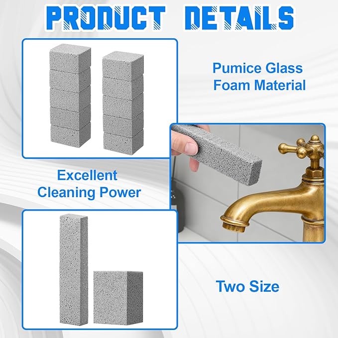 LemonRoad 60 Pack Pumice Stone for Toilet Cleaning Bowl 2 Sizes Scouring Pumice Pad Stick Hard Water Stain Remover Powerfully Clean for Toilet Bathtub Swimming Pool House Grill Sinks Clean Supplies
