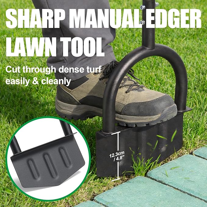 Edger Lawn Tool 41.8” Manual Lawn Edger with Ergonomic T-Grip & Wide Footplate Metal Half Moon Grass Edgers for Garden Yard Landscaping Maintenance