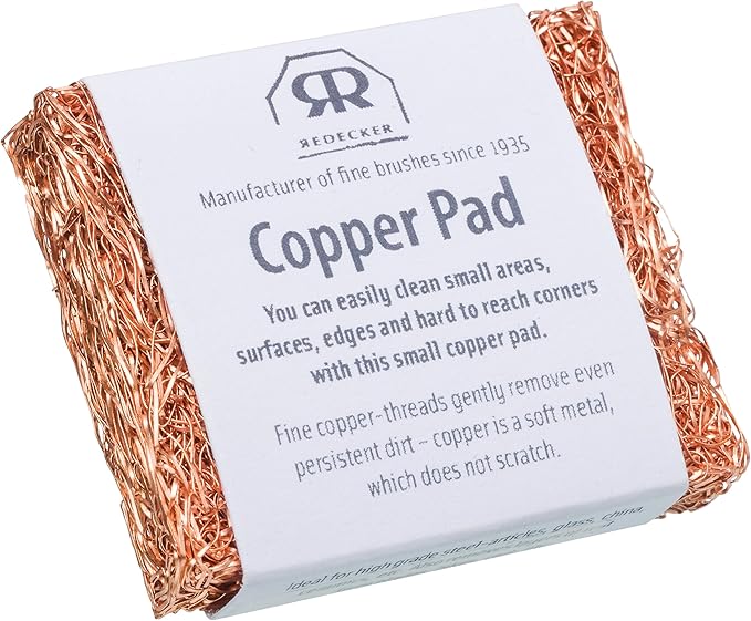 Redecker Mini Copper Scrubbing Pad, Firm Copper Braided Scrubber for Small Areas & Corners, Wet Use Kitchen Scouring Pad for Steel Glass Ceramic Rust Removal, 2 x 1.6 in, Made in Netherlands