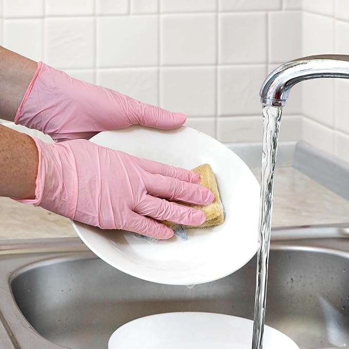GUSTO Pink Nitrile Disposable Gloves - Latex & Rubber Free, Non-Sterile Powder Free Gloves (Formerly Comfy Package)