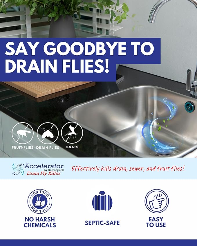 Drain Fly Killer Powder – Eliminates Drain Flies & Sewer Flies in Drains, Sinks, Showers – Fast-Acting Treatment - Septic Safe & Made in USA