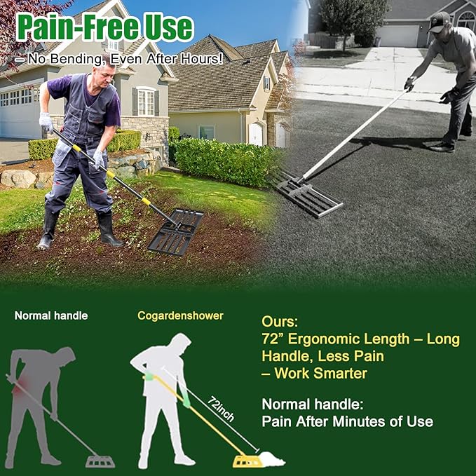 Large Lawn Leveling Rake - Heavy Duty 30"x10" Stainless Steel Leveler Plate,Reinforced Welds,28-72" Adjustable, Anti Flipping Smooth Edge,for Soil, Dirt,Ground,Golf,Yard Top Dressing,Landscaping