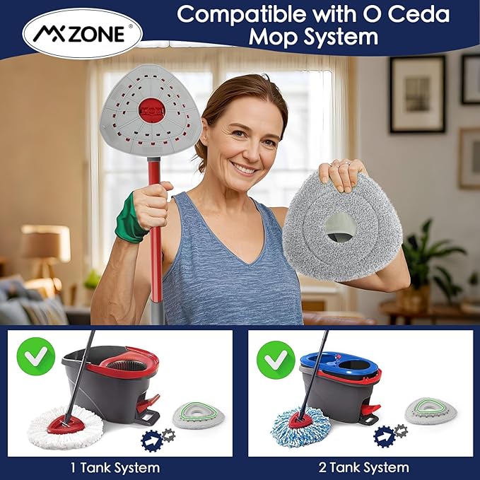 Spin Flat Mop Pad Replacement Compatible with O Cedar Mop Head Replace Flat Triangle Mop, Wet Damp Dry Sweeping Pads Washable, Microfiber, 4 Mopping Pads and 1 Mop Base