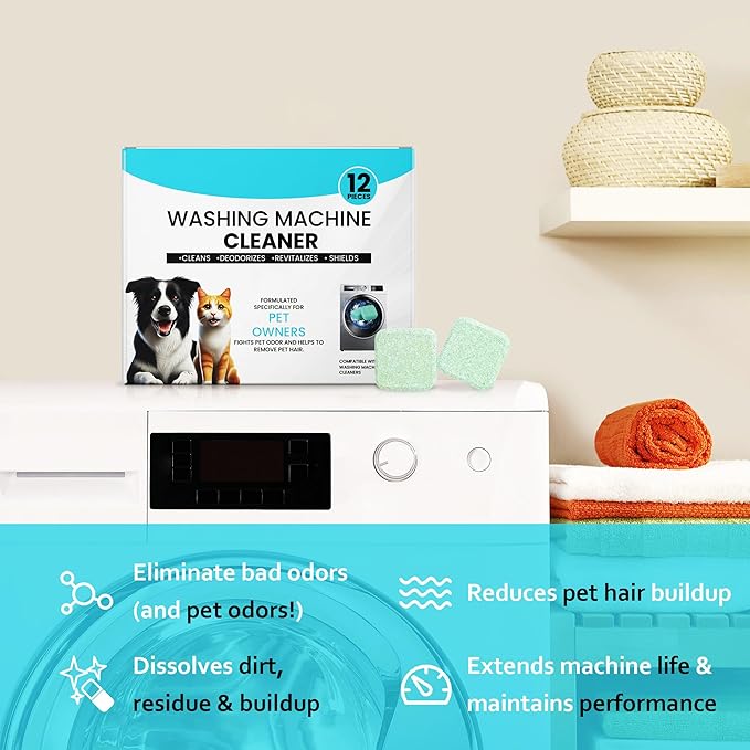 Washer Machine Cleaner Tablets-36Pack-18 Month Supply,Formulated for Pet Owners Washing Machine Cleaner,Compatible with HE,Easily pet hair remover for laundry.Top & Front Load Washer.Septic Safe.
