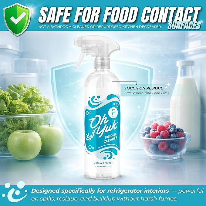Oh Yuk Fridge Cleaner – Cleans Inside Refrigerator for Spotless, Food-Contact Safe Surfaces | Biodegradable, Vegan, Cruelty-Free | Effortlessly Lifts Sticky Messes & Dried-On Food | Spray Bottle
