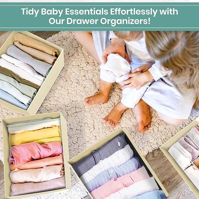 RFAQK 10 Pack Dresser Drawer Organizer Clothes-Baby Clothes Organizer for Nursery, Foldable Closet Fabric Drawer Dividers for Bedroom Organization, Storage Bins, Underwear, Socks, Bras, Belt-Begie