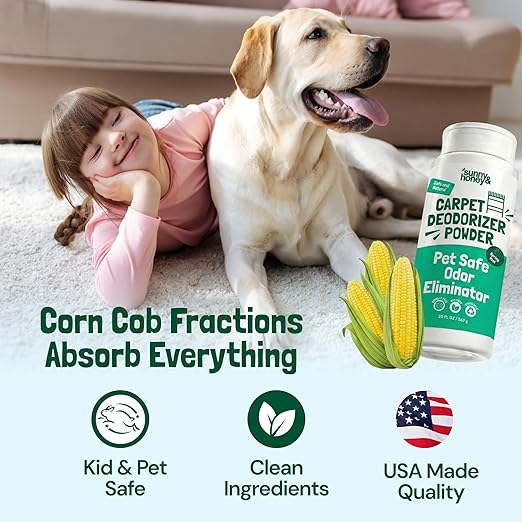 Sunny & Honey Carpet Deodorizer Powder - Pet Safe Freshener for Carpets, Pet Beds and Car Seats - Mint Odor Eliminator for Cat Urine and Wet Dog Smells (20 oz)