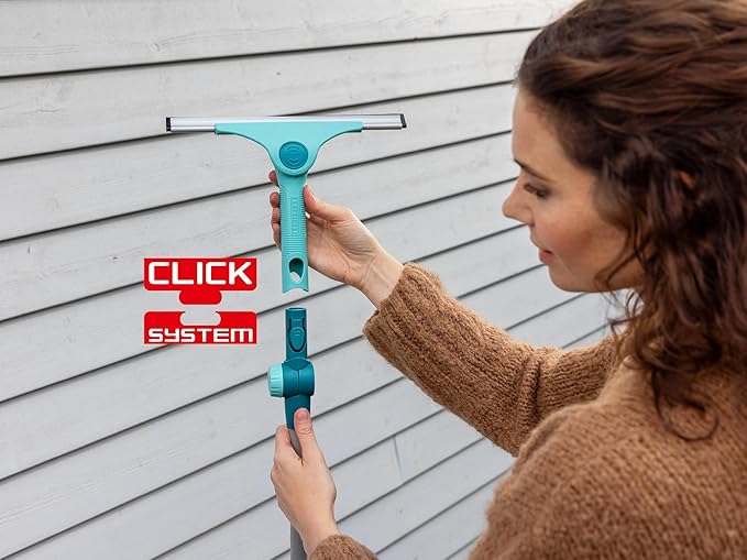 Leifheit 2-in-1 M Pro Reach Window Squeegee with 28 cm Wiping Width, Adjustable Cleaning Angle, Click System Compatibility, Ergonomic Grip for Streak-Free Cleaning on Windows, Showers, Mirrors