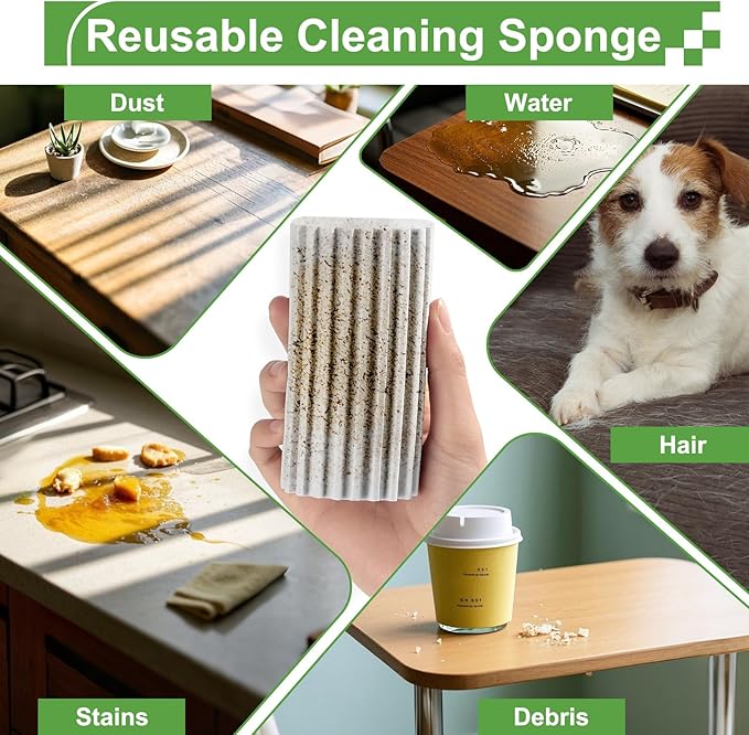 4-Pack Damp Clean Duster Sponge,Damp Dusting Sponge,Duster Baseboard Cleaner Sponge with Ridges,Reusable Wet Duster Sponge,Household Cleaning Sponges for Blinds(Grey,Yellow,Pink,Green)