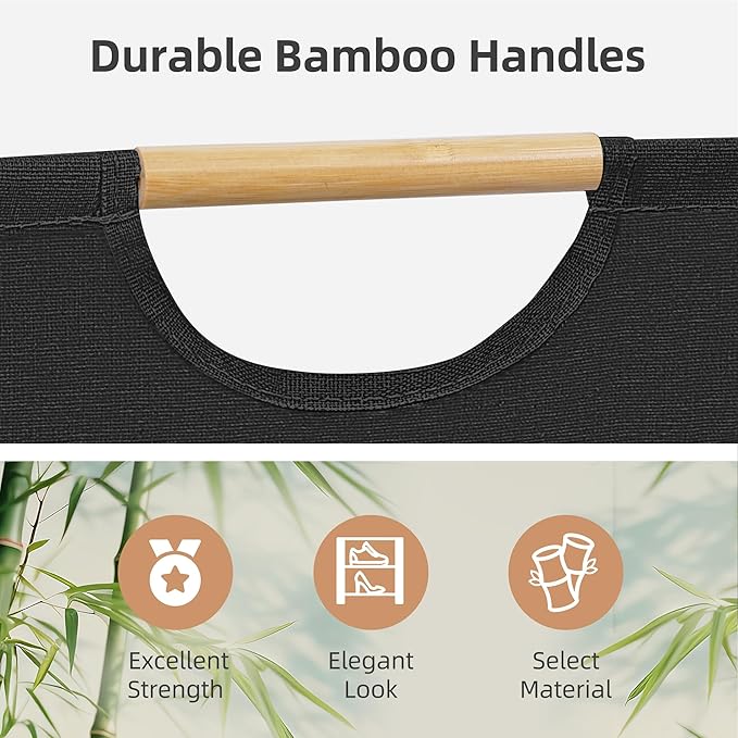 STORAGE MANIAC 1-Pack Large Laundry Hamper, 100L (26.4 Gal) Collapsible Laundry Basket with Bamboo Handles, Freestanding Waterproof Clothes Hamper for Laundry Room, Bedroom, Dorm, Towels, Toys, Black