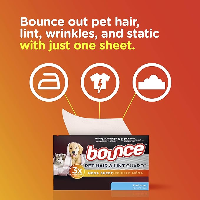 Bounce Pet Hair and Lint Guard Mega Dryer Sheets, Fresh Scent, 80 ct