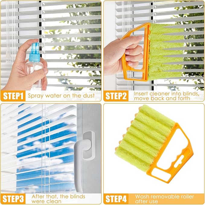 Geiserailie 2 Pcs Window Venetian Blind Cleaner Duster Tool Washable 7 Fingers Dusting Cleaner and Air Vent Shutter Brush Blinds Air Conditioner Fan Duster Dirt Housekeeping Tool (Yellow Orange)