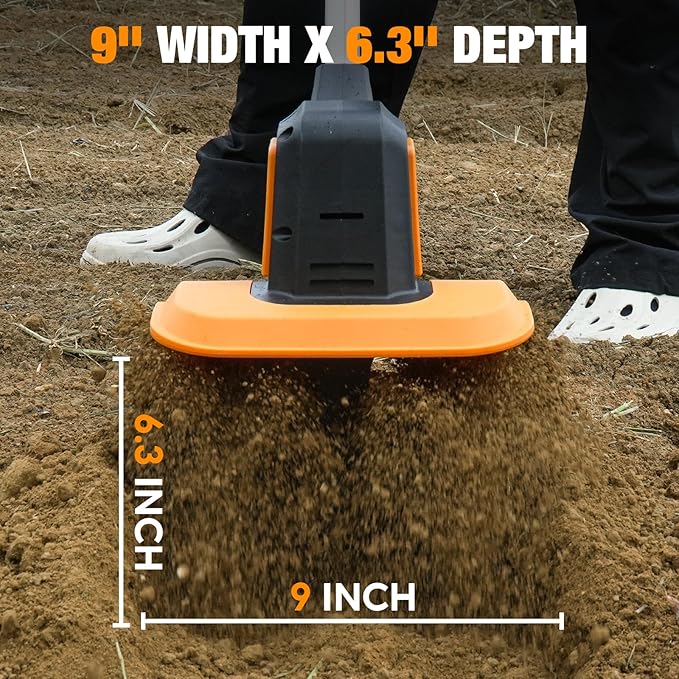 Upgraded Cordless Tiller for Gardening with Dual 2.0Ah Batteries, 48 Steel Tines Battery Rototiller, 9" Width 6.6" Depth Garden Tiller Cultivator for Soil, Tending & Composting (Orange)