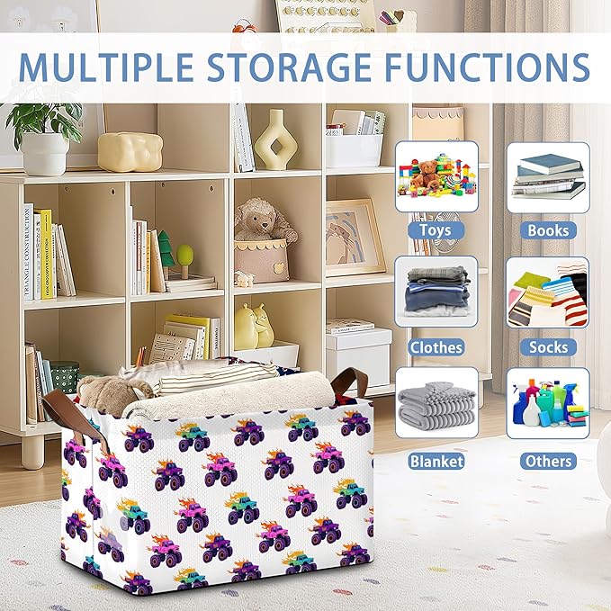 Funny Car Storage Baskets,Foldable Organizer Bin with Handles for Home Living Room Bedroom Closet Box 17x11.5x10Inch