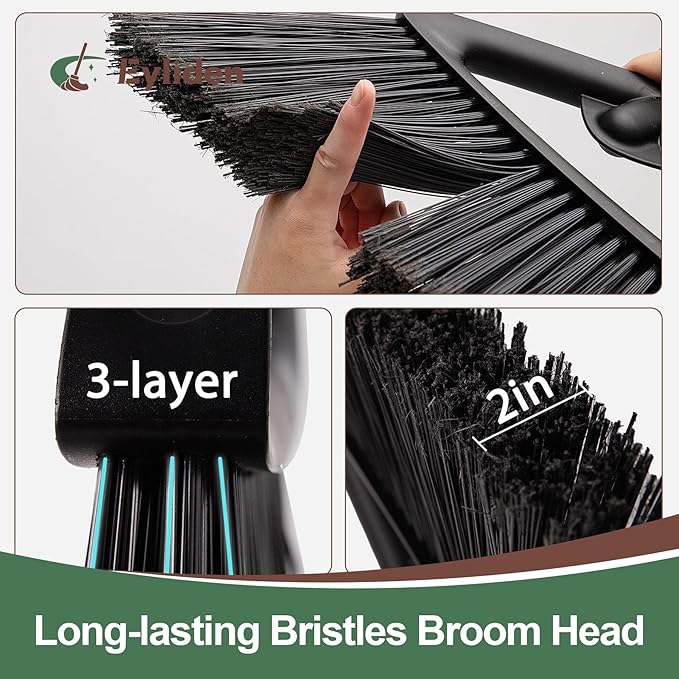 Eyliden Broom, Angle Broom with 57" Long Handle, PET Bristles - Fit Heavy-Duty Cleaning, Also Works Well Fine Dust - Commercial Outdoor Indoor Sweeper for Courtyard Sidewalk Deck Kitchen Lobby, Black
