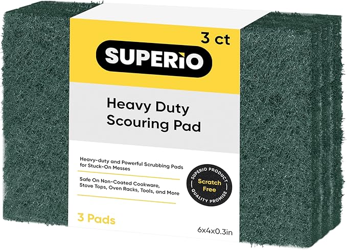 Scouring Pad Non-Scratching Scrubber Non-Scratch Cleaning Scrub Pads Heavy Duty Scouring Pad Reusable Kitchen Scrubbing Pad Pack of 3 Green, by Superio