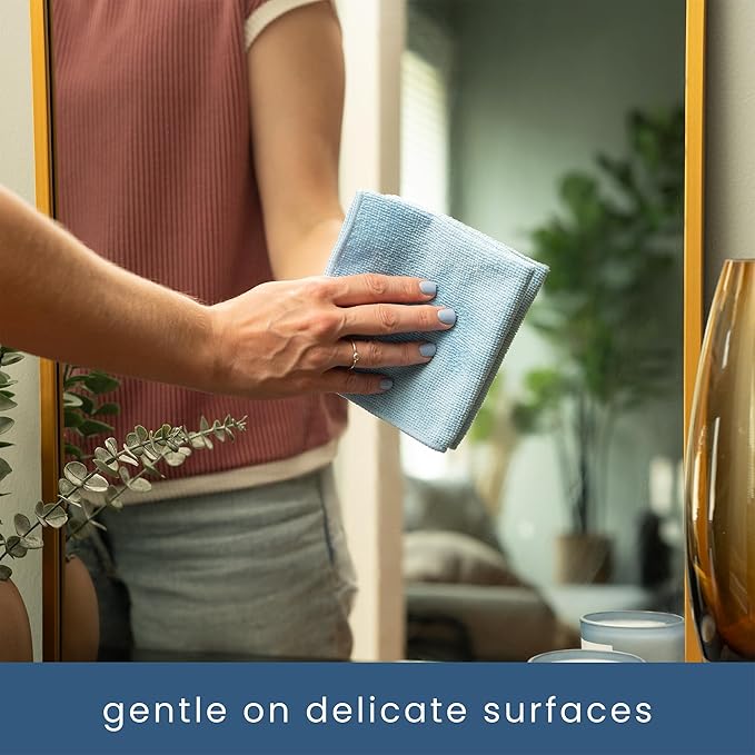 S&T INC. 100 Pack Microfiber Cleaning Cloth, Bulk Towels for Home, Reusable Microfiber Towels for Cars, Cleaning Rags, Light Blue, 11.5 Inches x 11.5 Inches, 100 Count(Pack of 6)