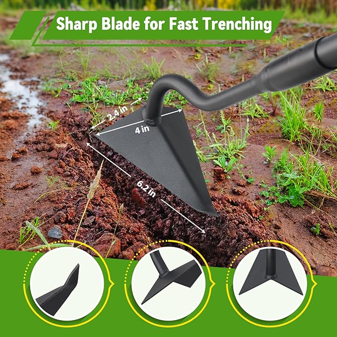 Lilyvane Garden Hoe, Heavy Duty Plow Hoe Garden Tool for Plowing,Cultivating, Trenching, Ridging, Weeding, Loosening Soil, 55 Inch Long Handle, V Shaped Sharp Triangle Hoe, Gardening Hand Tools