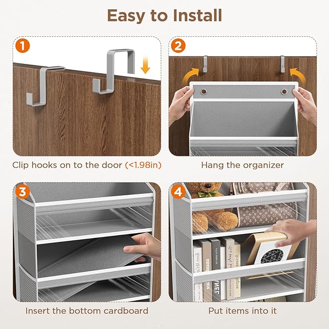 Mefirt Over The Door Organizer, 6 Shelf Door Hanging Organizers with 6 Large Capacity Pockets, Behind Door Storage Hanging Shelves for Closet Wall Bathroom Bedroom Nursery