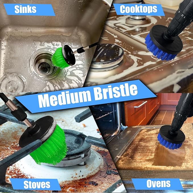 8 Pack Drill Brush Attachment Set,1/4in Power Scrubber Brush + Extend Long Attachment,Multi-Purpose Brush Drill Attachment, Power Cleaning Scrub Brush for Bathroom, Tub, Tile, Corner