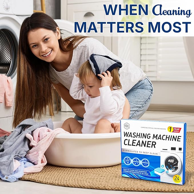 Washing Machine Cleaner Tablets – 24-Pack Deep Cleaning & Descaler for HE, Front Load & Top Load washer cleaner tablets, Septic-Safe, 12-Month Supply