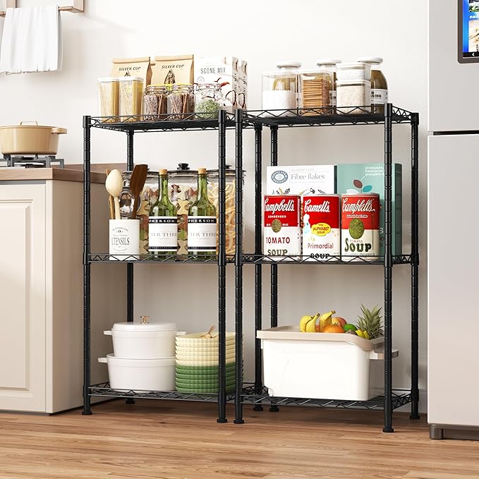HOMEFORT Storage Shelves, 3-Wire Shelving, Metal Shelving Unit Adjustable Storage Shelves Rack for Kitchen, Pantry, Bathroom, Black, 15.7" W x 11.4" D x 30" H