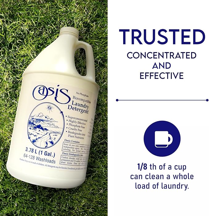 Oasis Biocompatible Laundry Detergent Liquid - Reuse Greywater for Plants - Clean, Safe, Concentrated & Effective, Grey Water Friendly, Sodium-Free, Biodegrades Into Plant Nutrients - HE 128 Loads