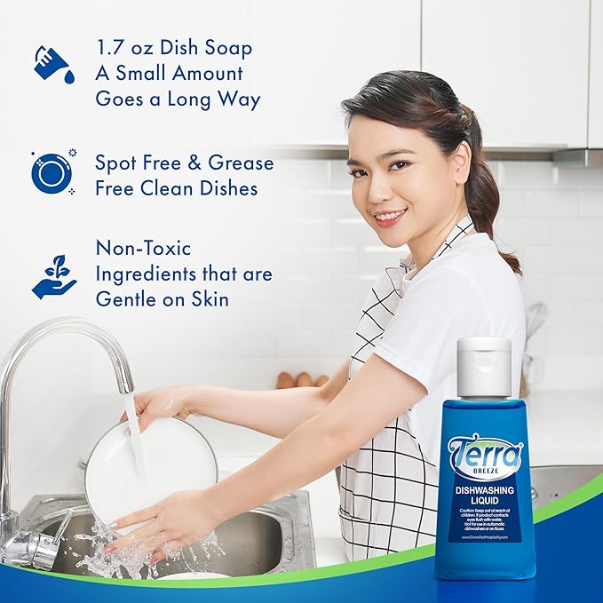 Travel Laundry Detergent & Dish Soap | Terra Breeze 1-Shoppe Amenities Kit | Laundry Soap, Dish Soap | 45 Pieces