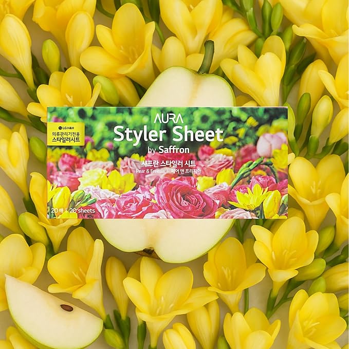Pear & Freesia Sheet Fragrance 20 x 3 Pack - Long-Lasting Dryer Sheet Scent for Clothing Styler - Deodorizing & Refreshing Fragrance - Easy Use Styler Fabric Softener Sheets Compatible with LG Styler