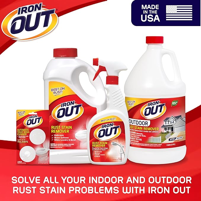 IRON OUT Rust Stain Remover Spray Gel, Removes Rust Stains in Bathrooms, Kitchens, Laundry, and Outdoors, No Scrubbing, Made in the USA, 24 Ounces, 3-Pack