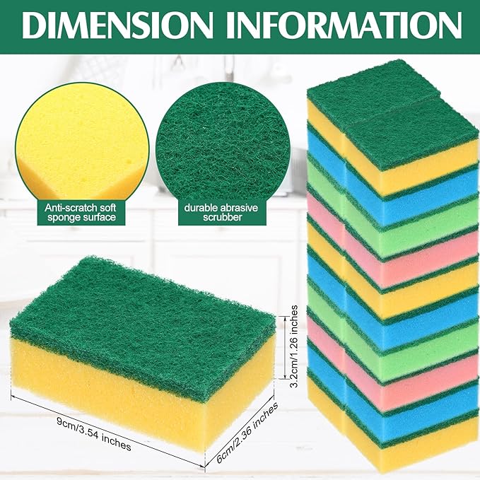 Patelai 100 Pcs Heavy Duty Sponges Kitchen Bulk Dish Sponges Cleaning Scrub Sponge Abrasive Scrubber Sponge Non Scratch Scouring Absorbent Dish for Washing Kitchen Assorted Colors