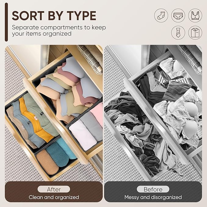 12 Pcs Drawer Organizer Clothes – Dresser Organizers for Baby Clothes, Underwear, Socks & Bedrooms – Foldable Storage Bins for Closet & Nursery – Fabric Drawer Dividers for Shelves (Grey)