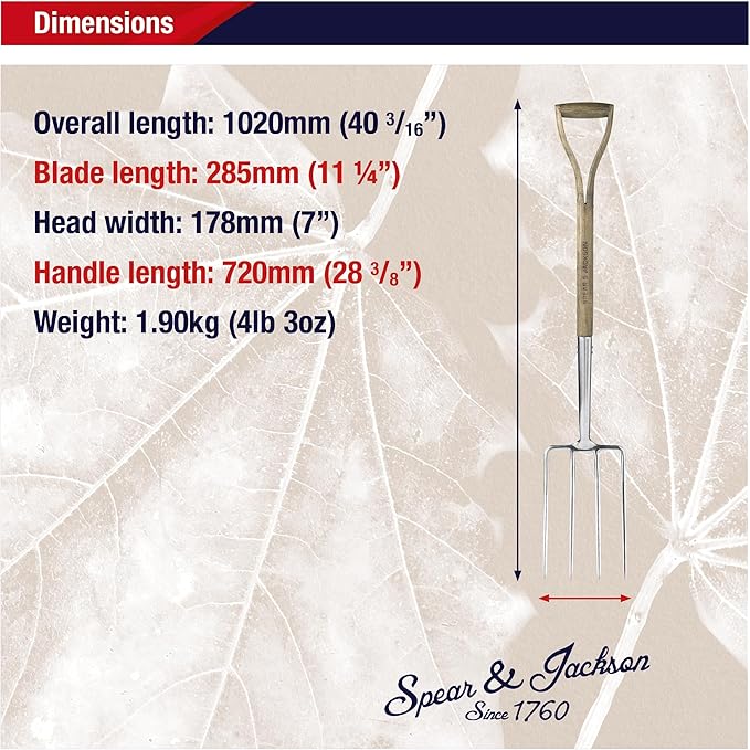 Spear & Jackson Traditional Stainless Steel Digging Fork, Heavy Duty Durable Stainless Steel Garden Tool, Ideal for Digging, Aerating, and Turning Soil